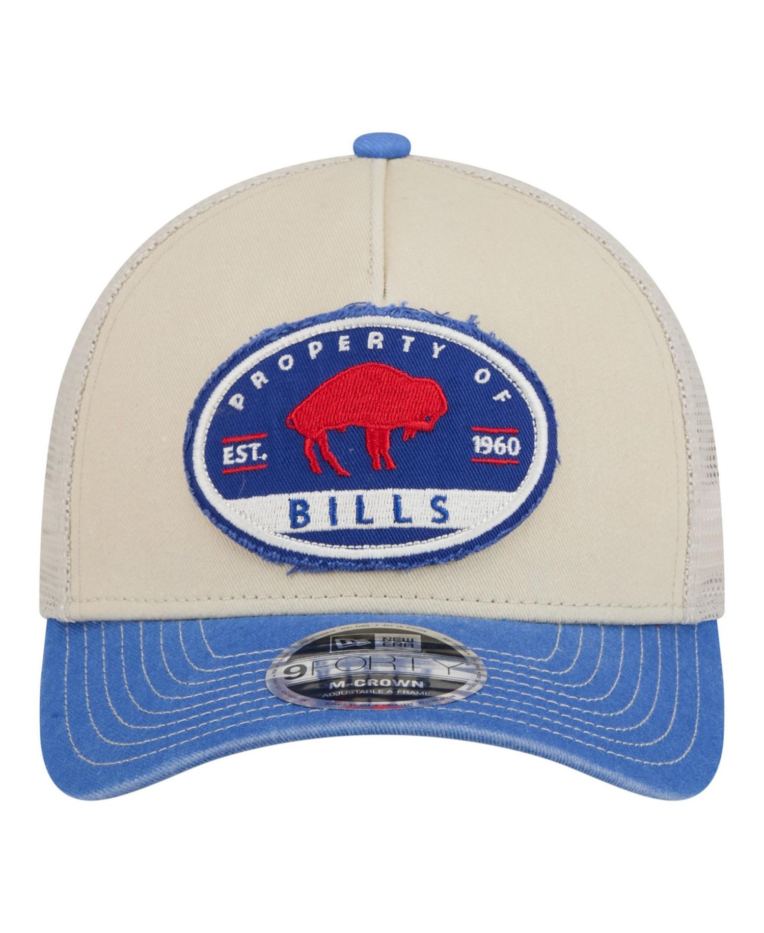 Men's Natural Buffalo Bills Frayed M-Crown A-Frame 9FORTY Adjustable Hat