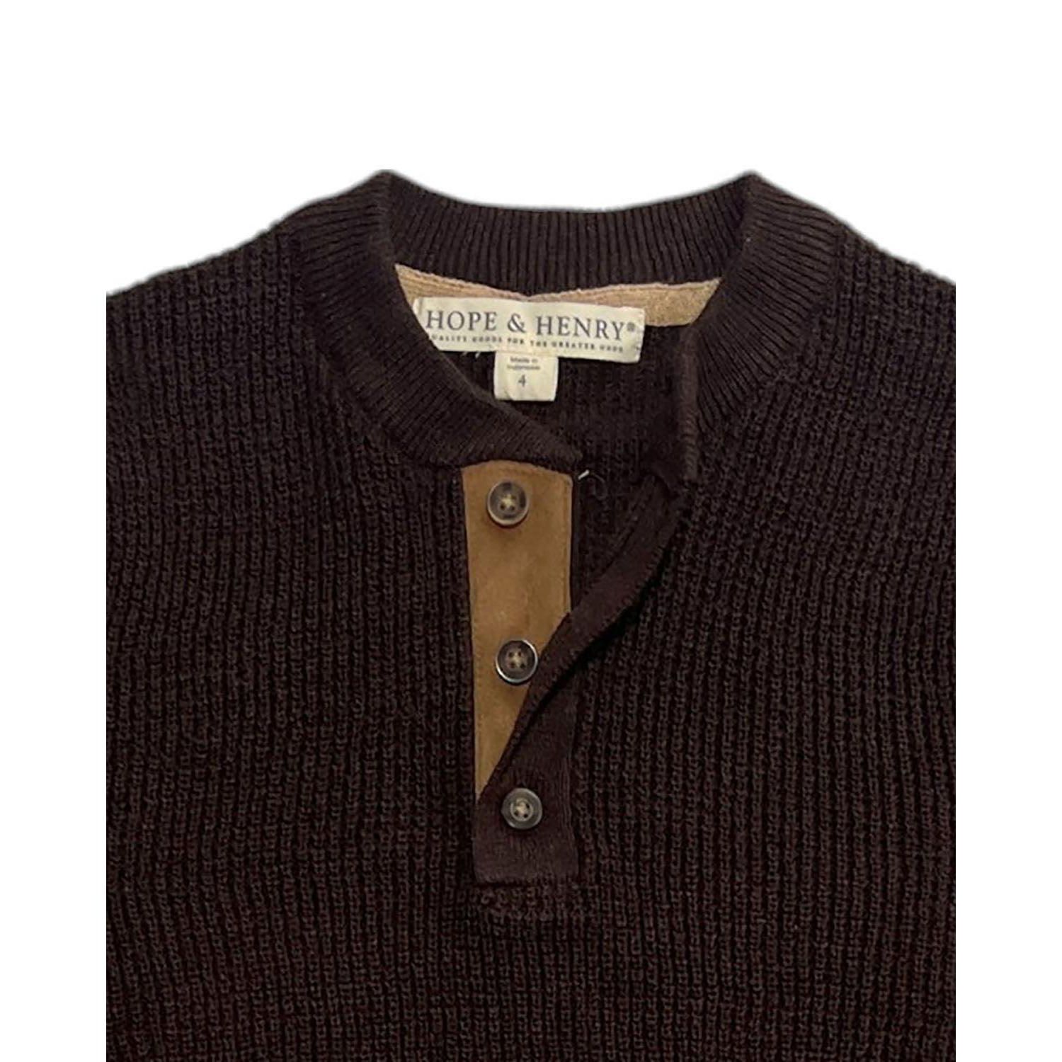 Hope and Henry Little and Big Boys' Organic Long Sleeve Henley Pullover Sweater with Elbow Patches