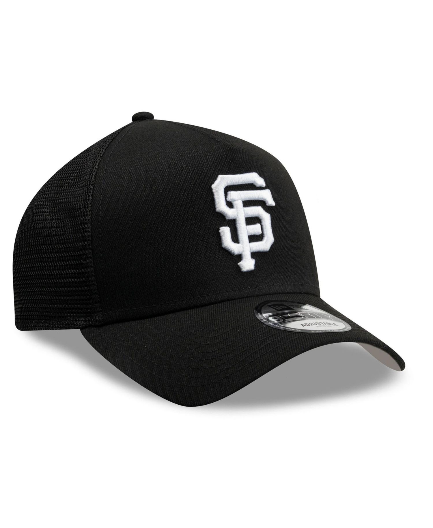 Men's Black San Francisco Giants Side Script 9FORTY A-Frame Trucker Adjustable Hat