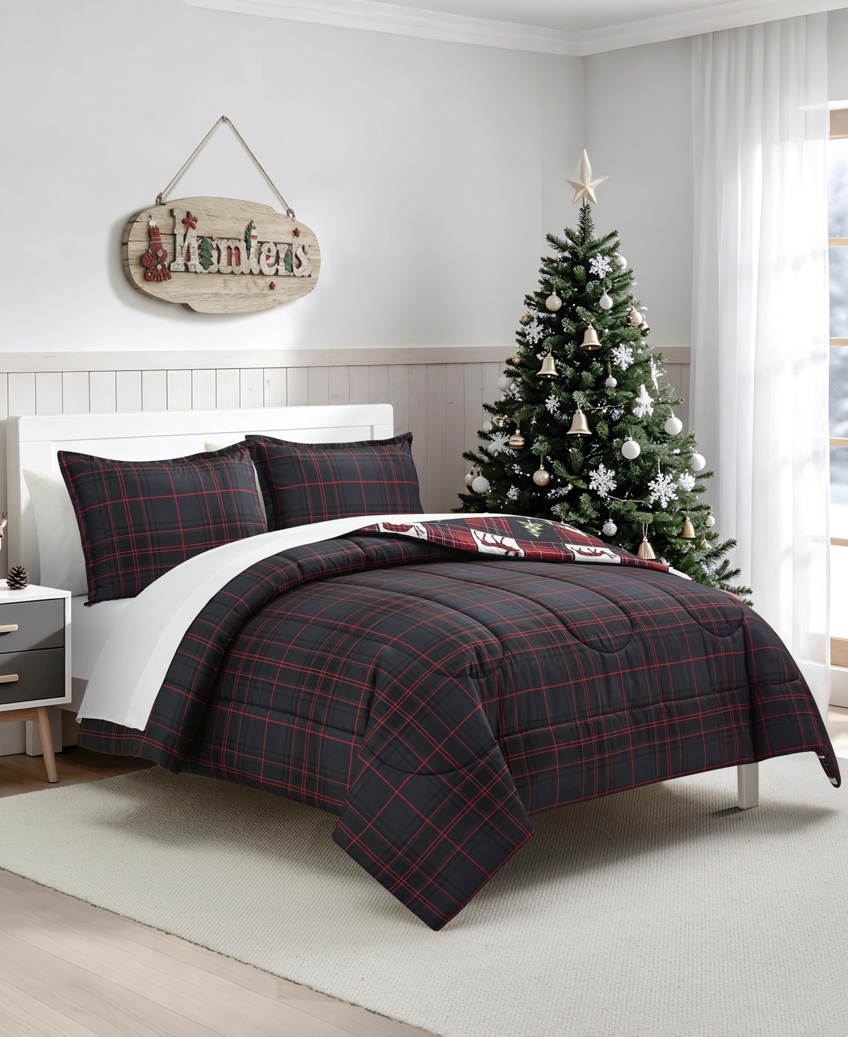 Macy's Deer Check Reversible Microfiber 3-piece Comforter Set