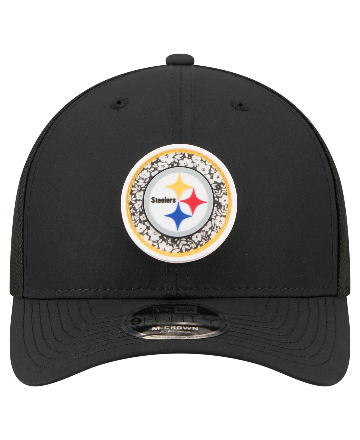Men's Black Pittsburgh Steelers Floral 9FORTY M-Crown Trucker Adjustable Hat