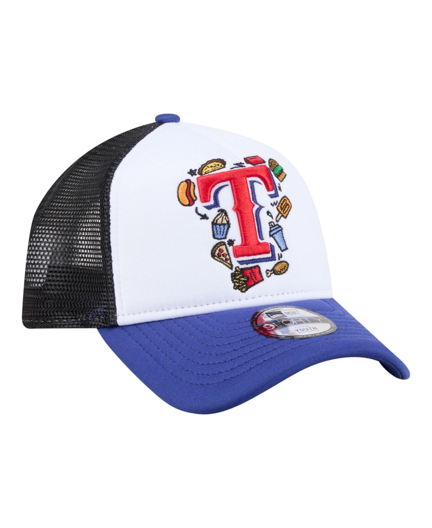 Детская кепка New Era White/Royal Texas Rangers Food A-Frame 9FORTY Trucker Adjustable Hat — фото 3
