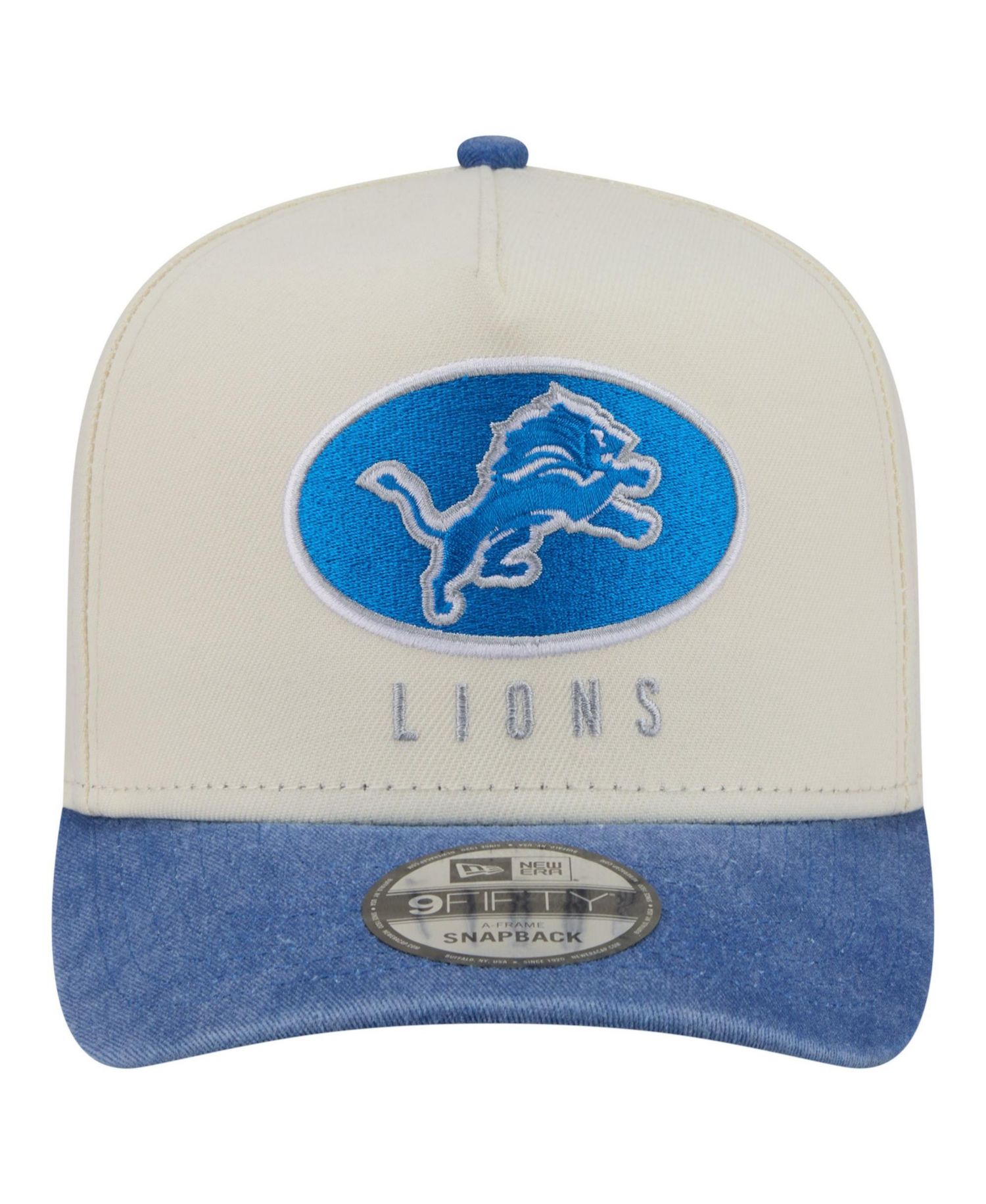 Men's Cream/Blue Detroit Lions Washed A-Frame 9FIFTY Snapback Hat