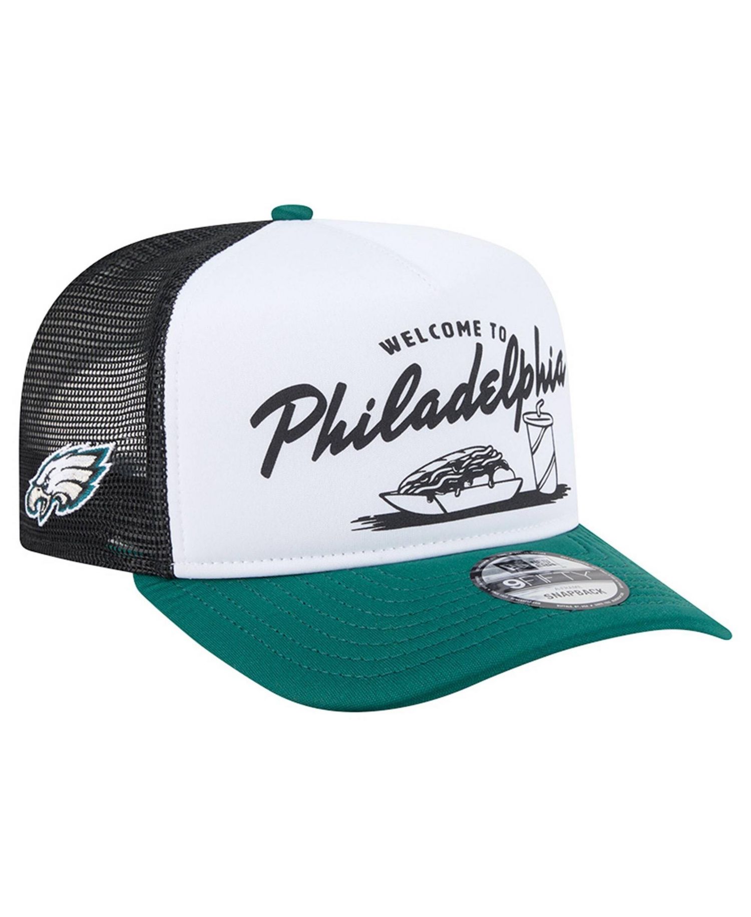 Men's White/Midnight Green Philadelphia Eagles Foodie 9FIFTY A-Frame Trucker Snapback Hat