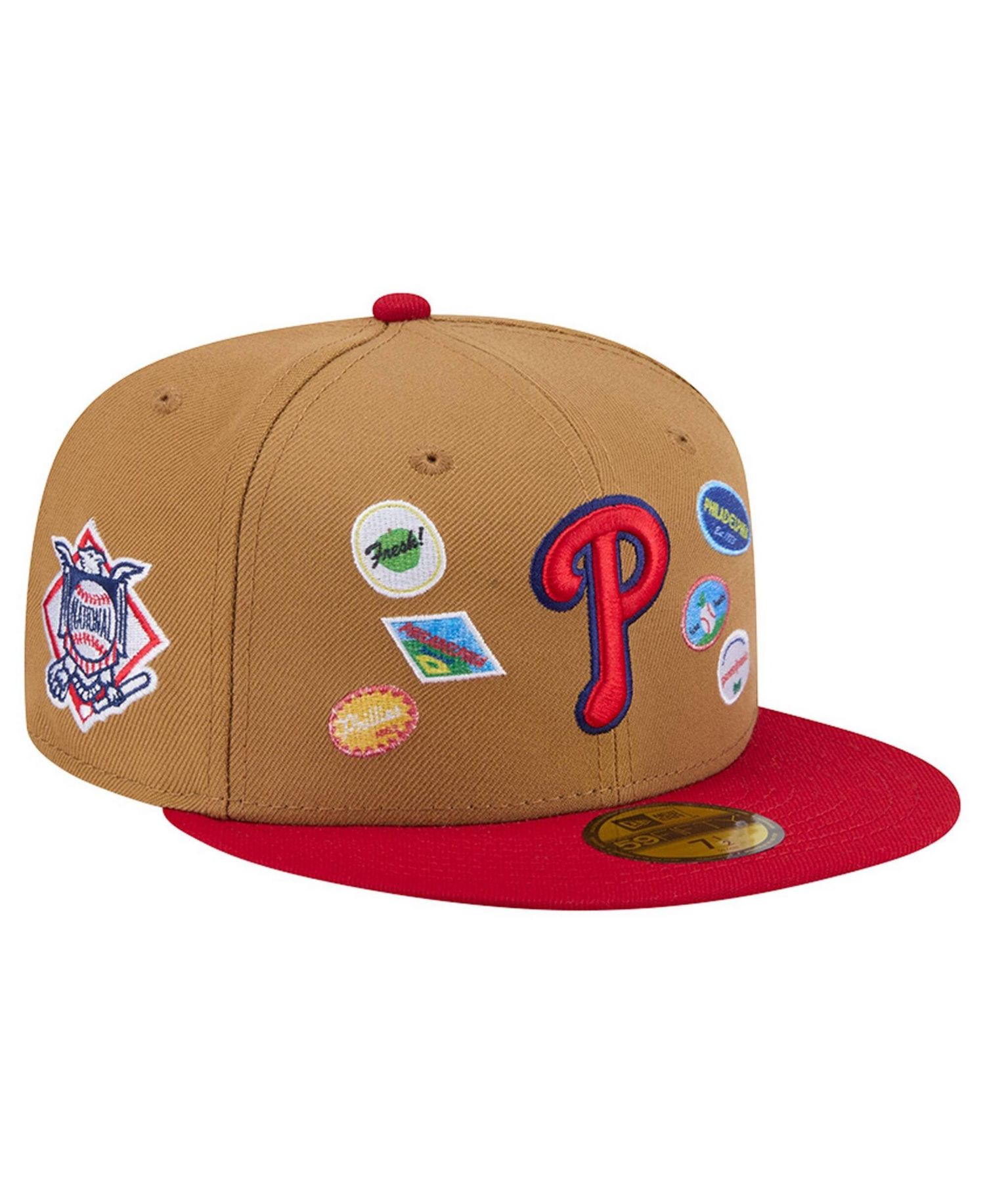 Men's Tan Philadelphia Phillies Fruit Sticker 59FIFTY Fitted Hat