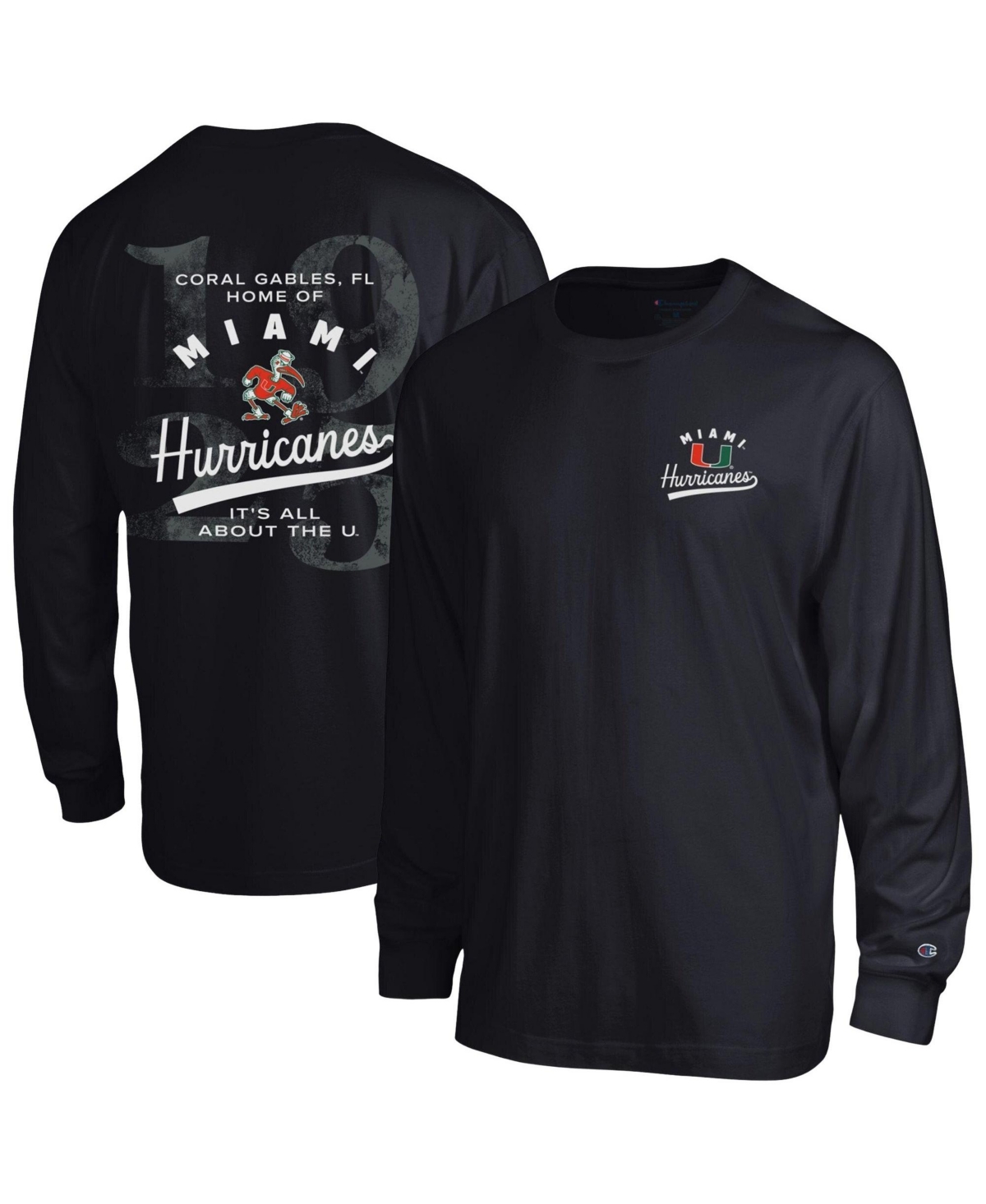 Champion Men's Black Miami Hurricanes Laminated All-Star Long Sleeve T-Shirt - Black