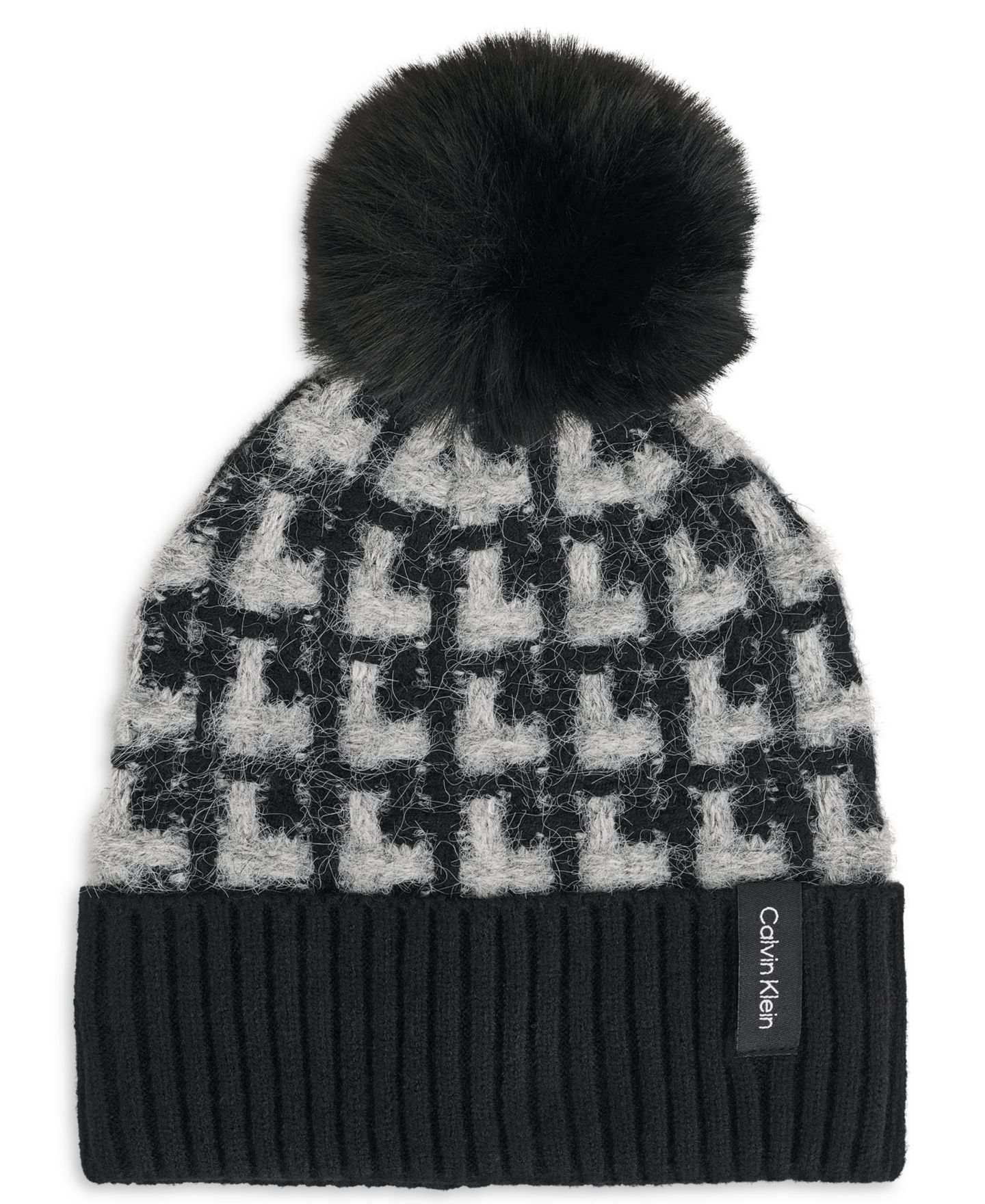 Женская шапка Calvin Klein Grid Knit Pom, цвет: Чёрный — фото 1