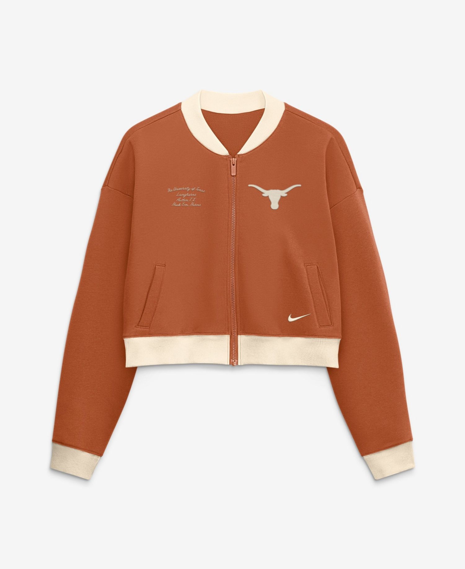 Women's Texas Longhorns Texas Academic Oversized Cropped Full-Zip Bomber Jacket