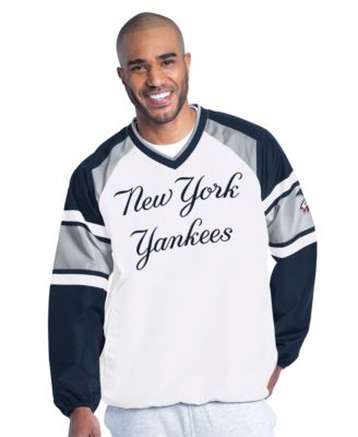 Men's White/Navy New York Yankees Infield Play Raglan V-Neck Pullover