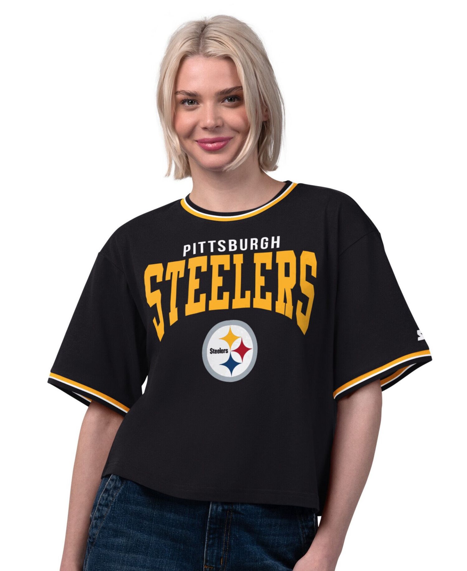 Women's Black Pittsburgh Steelers Ace Cropped T-Shirt