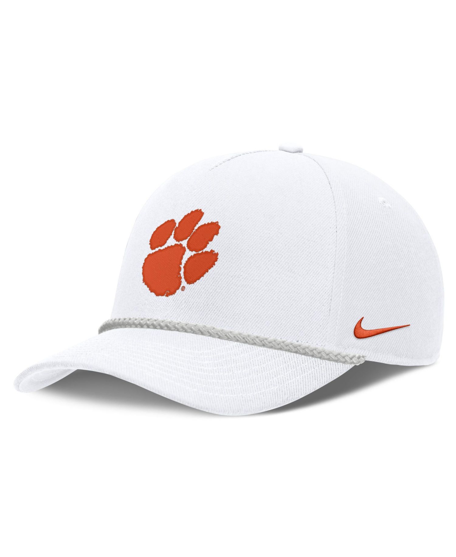 Men's and Women's White Clemson Tigers Rope Rise Adjustable Hat
