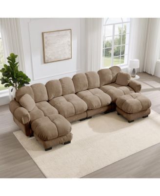 Oversize Chenille U-Shaped Sofa Deep Seat Couch with Movable Ottoman Exquisite Pillows and Quilted Back Cushions