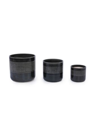 Handmade Ceramic Planter Set of 3 - Graduated Sizes 5.51 to 9.65 Inch Flower Pots, Breathable Textured Clay, Indoor and Outdoor Use