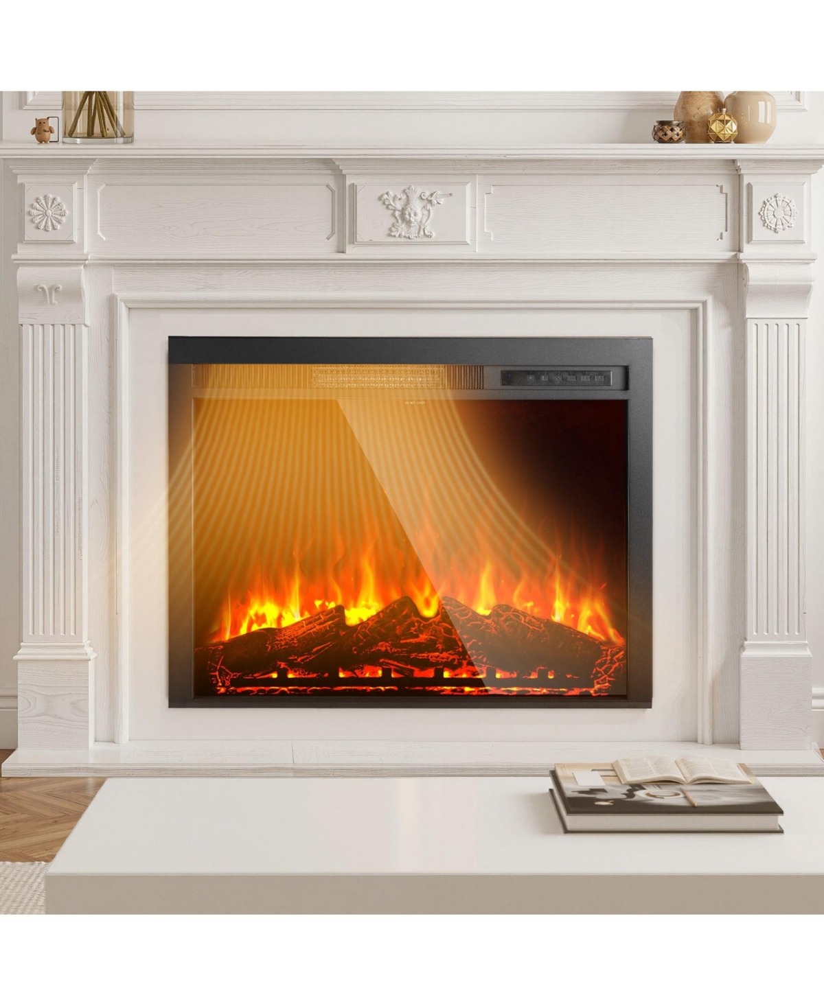 Slickblue Recessed Electric Fireplace Insert Wall Mounted Heater with Adjustable Flames