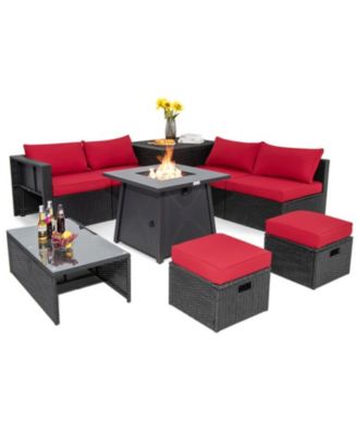 9-Piece Weatherproof Outdoor Patio Conversation Set with 30 in 50,000 BTU Propane Fire Pit Table