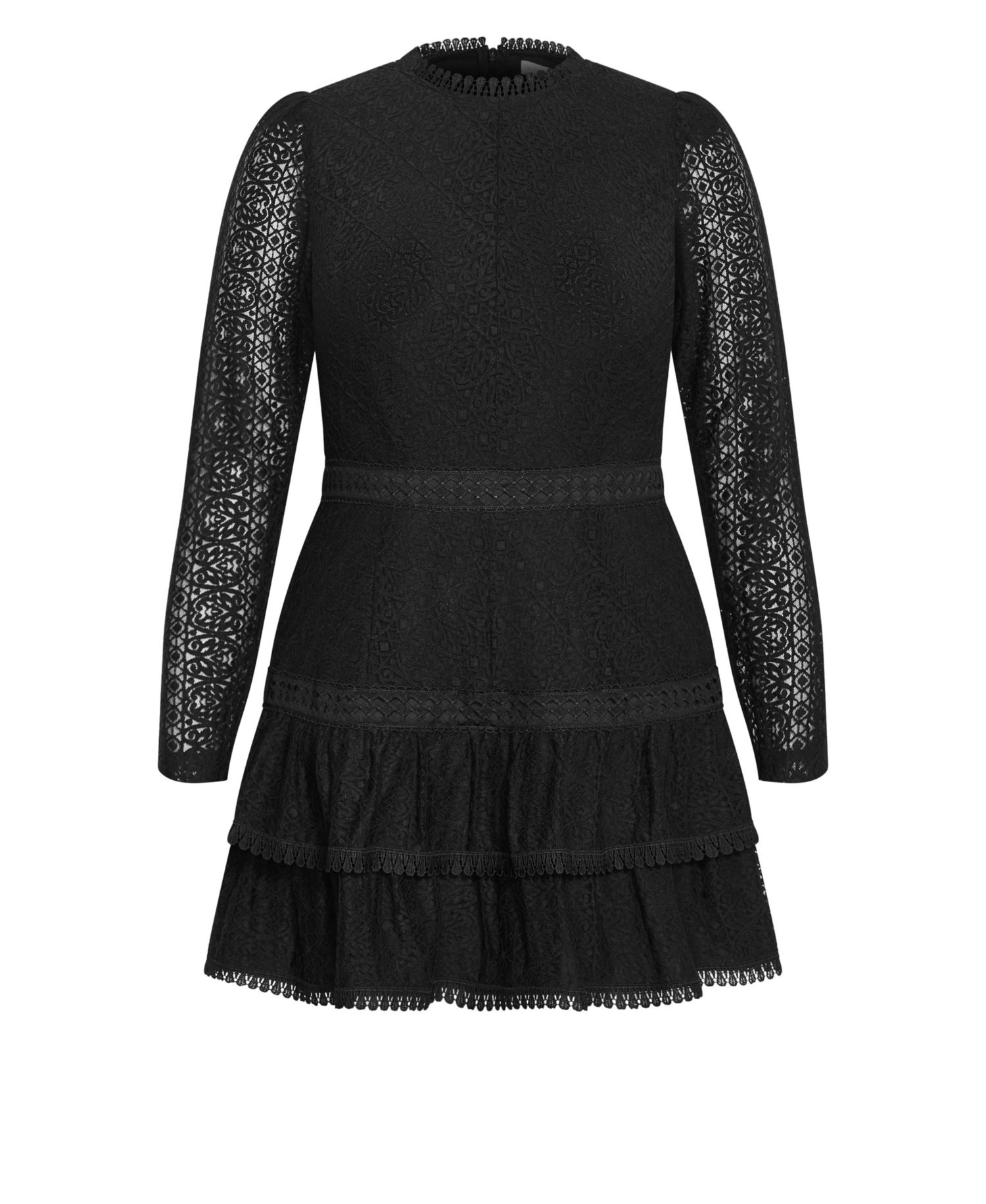 Plus Size Gabriella Long-Sleeve Lace Tiered Mini Dress