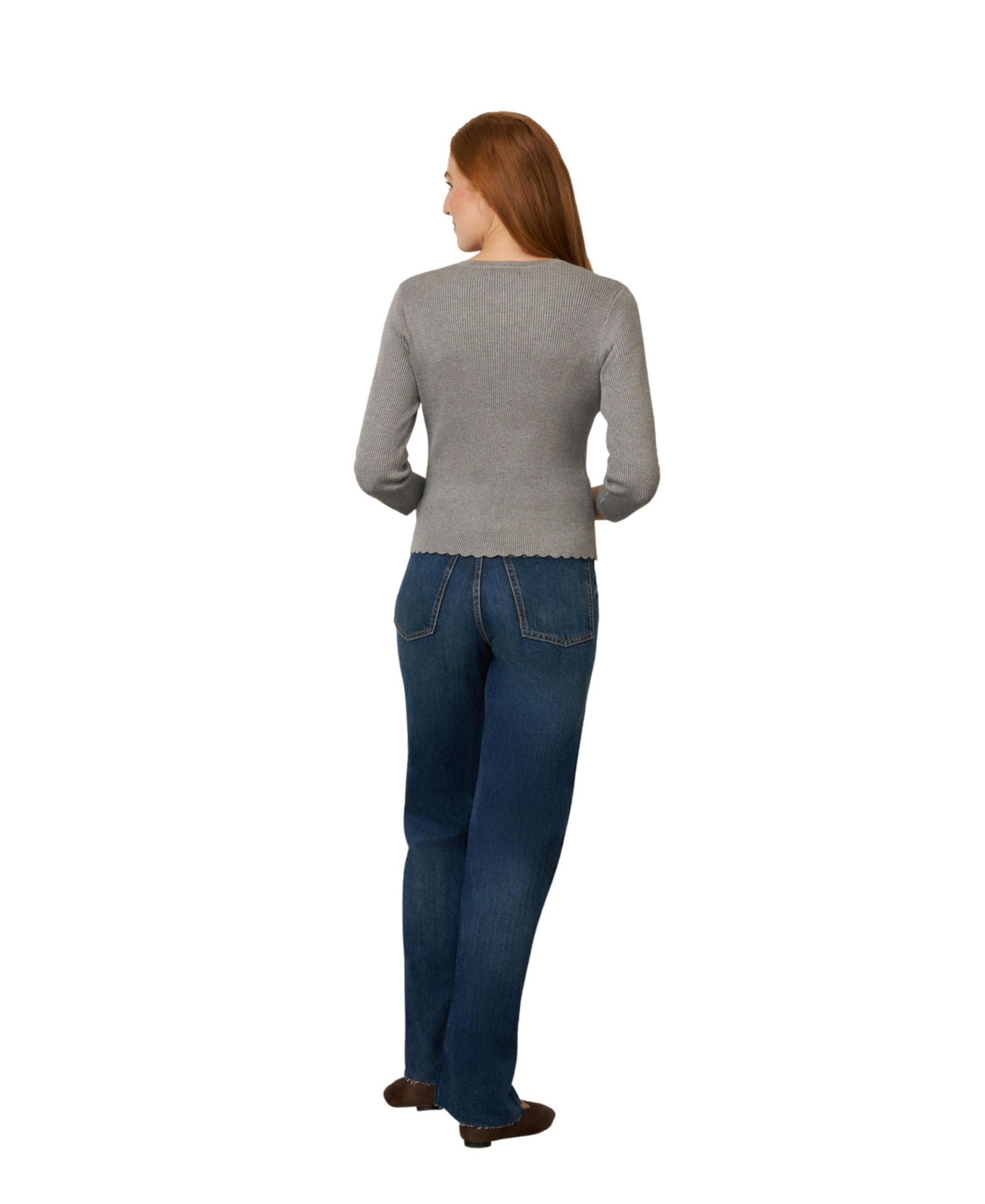 Women's Scalloped Rib Trim Cardigan