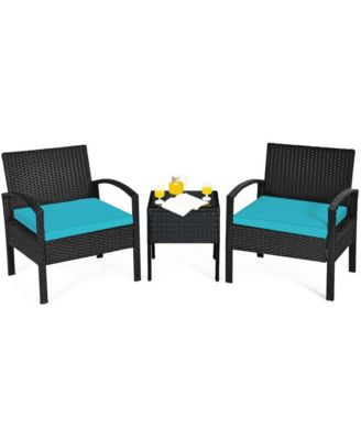 3 Pieces Outdoor Rattan Patio Conversation Set with Seat Cushions