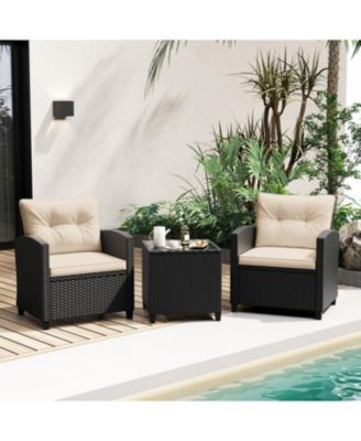 3 Pieces Patio Furniture Set with Tempered Glass Coffee Table