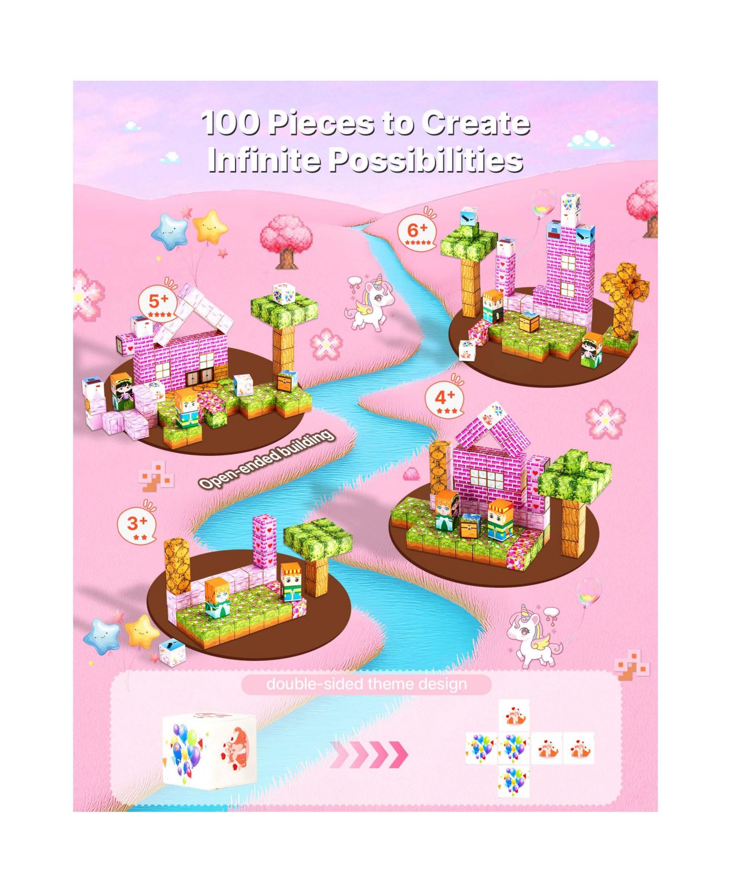 Детский конструктор HONGGE Princess Castle 100-Piece Magnetic Building Set, Ages 3+ — фото 2