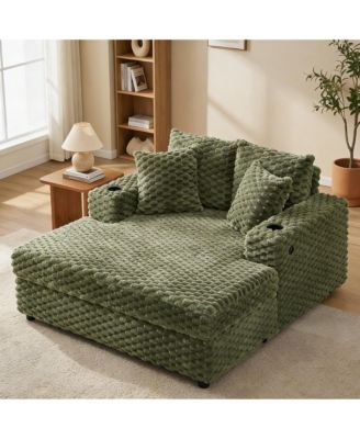 60" Cozy Reading Chair: Soft upholstered chair with armrests and pillows, converts to a sleeper sofa bed. Perfect for small spaces.