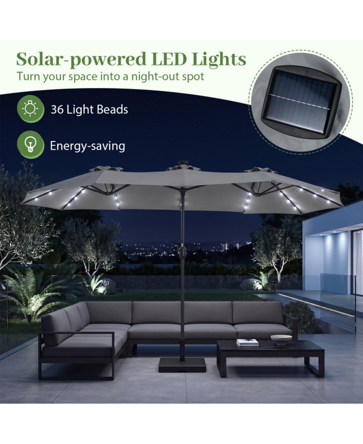 Gouun 13 feet Double-Sided Rectangular Market Umbrella with 36 Led Lights
