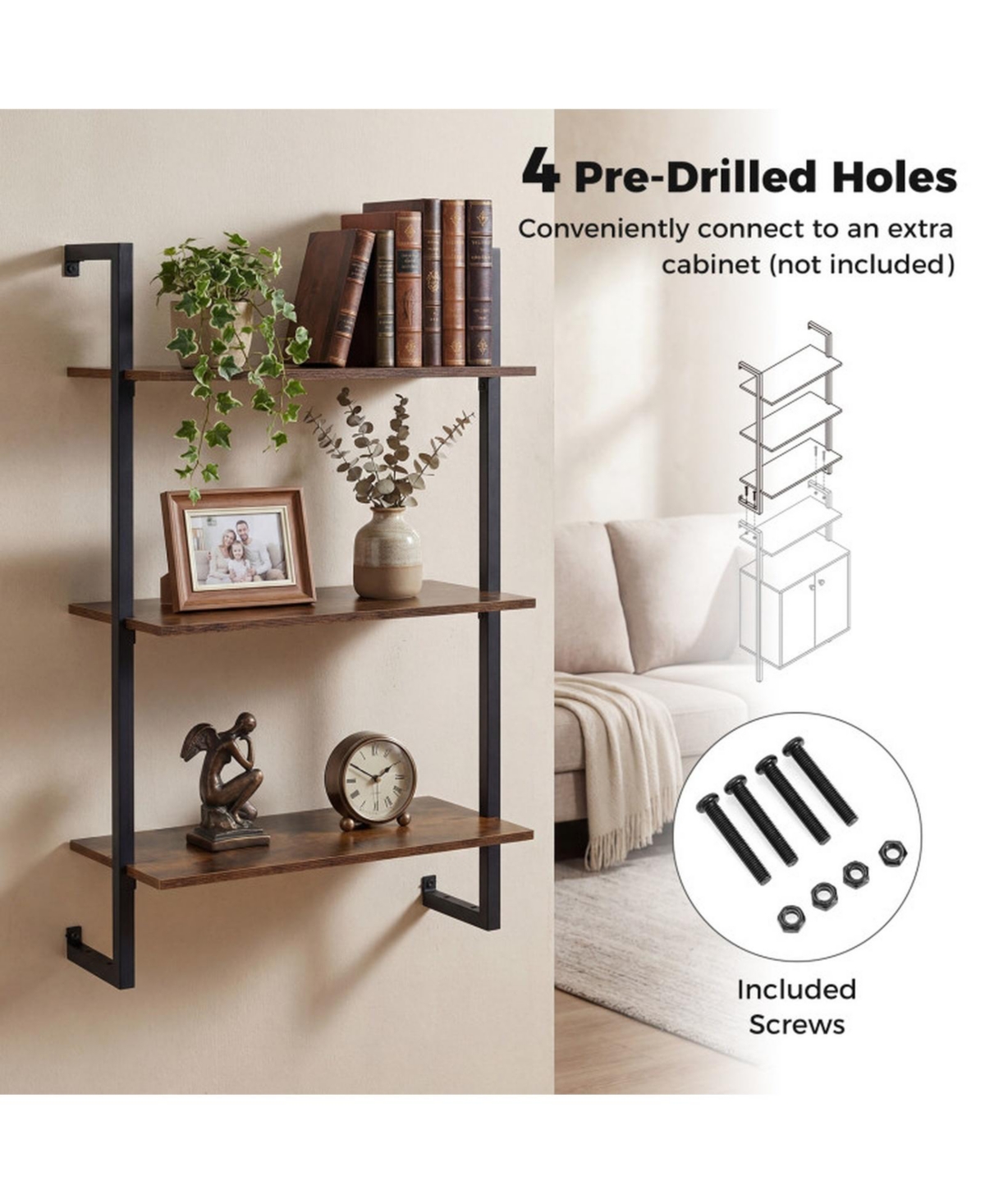 Sugift 3-Tier Floating Modern Kitchen Shelf for Living Room Home Office and Bathroom