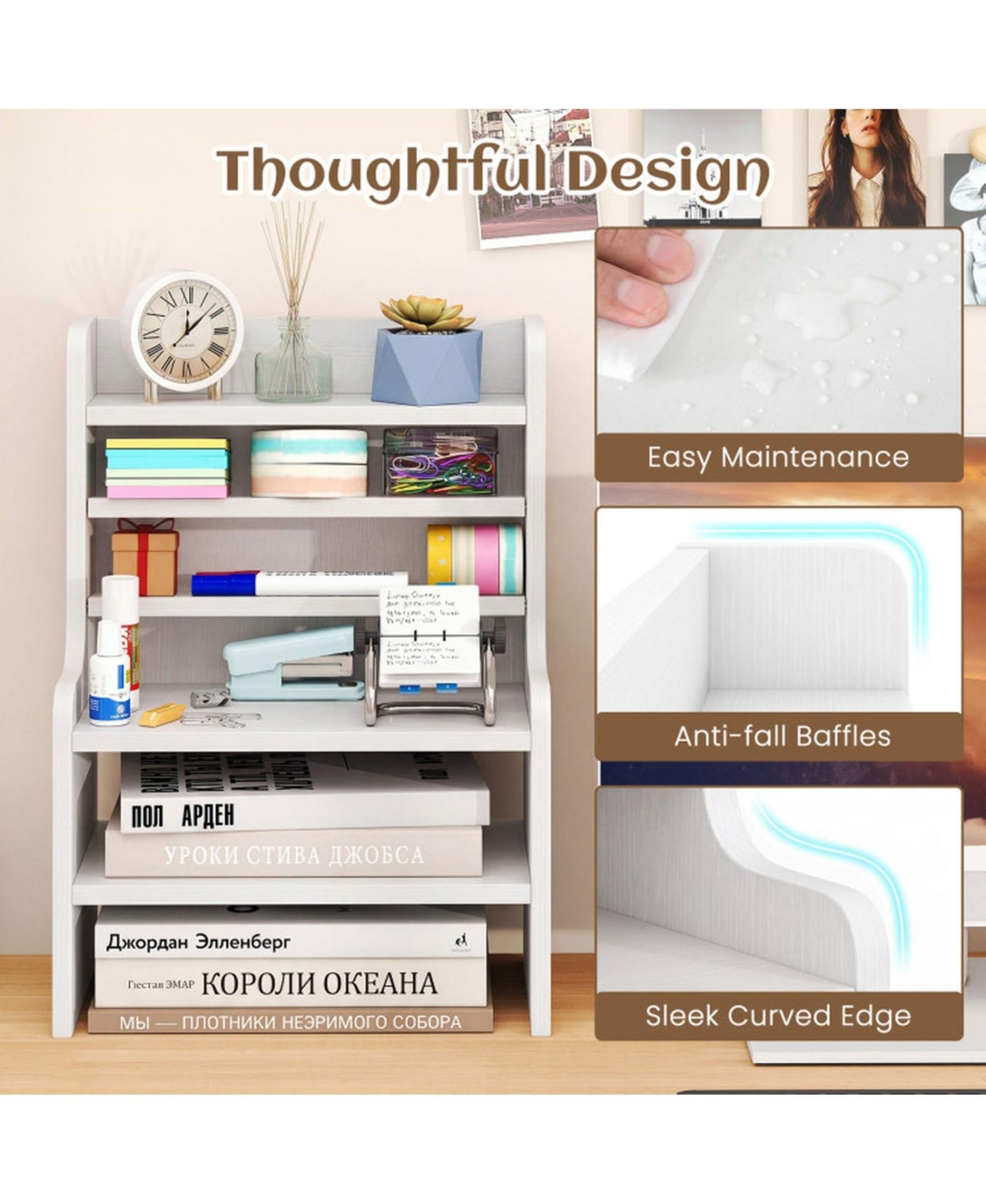 Sugift 6-Tier Desktop Organizer Mini Storage Rack with 2 Removable Shelves