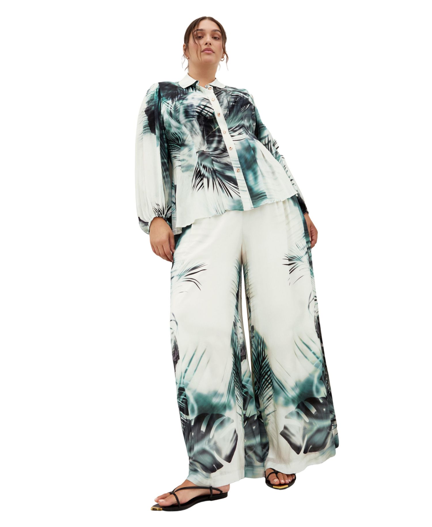 Plus Size Piper Palm Print Wide Leg Pant