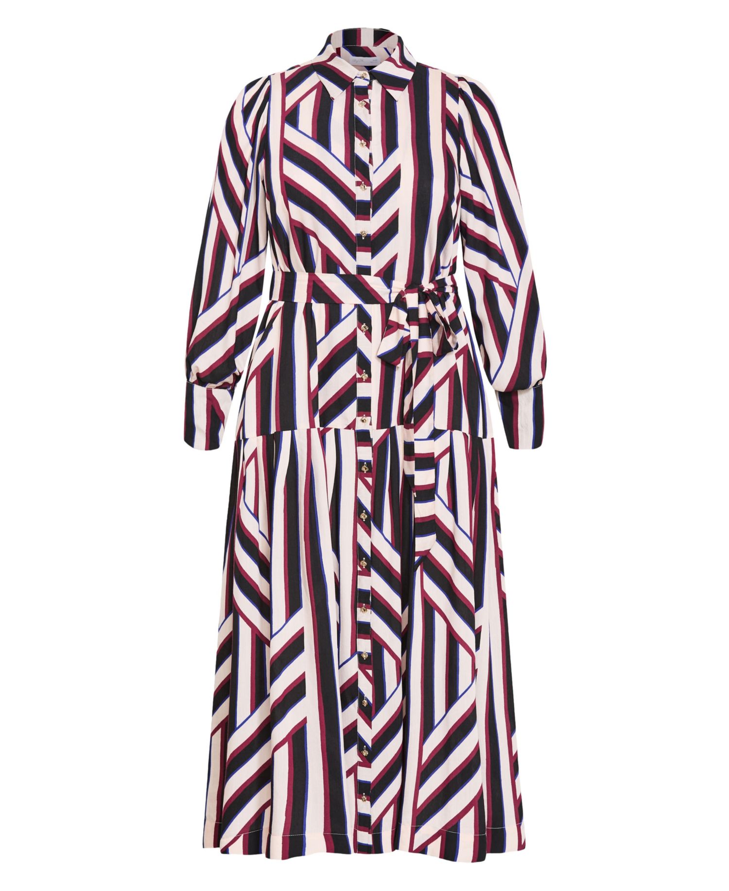 Plus Size Timeless Stripe Long-Sleeve Shirt Dress