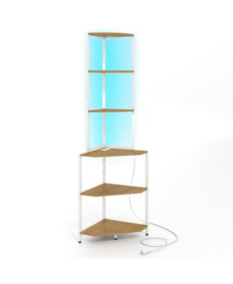 6-Tier Corner Shelf with Charging Station Ambience Light Stemware Rack
