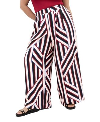Plus Size Haylee Pull-On Wide-Leg Stripe Pants