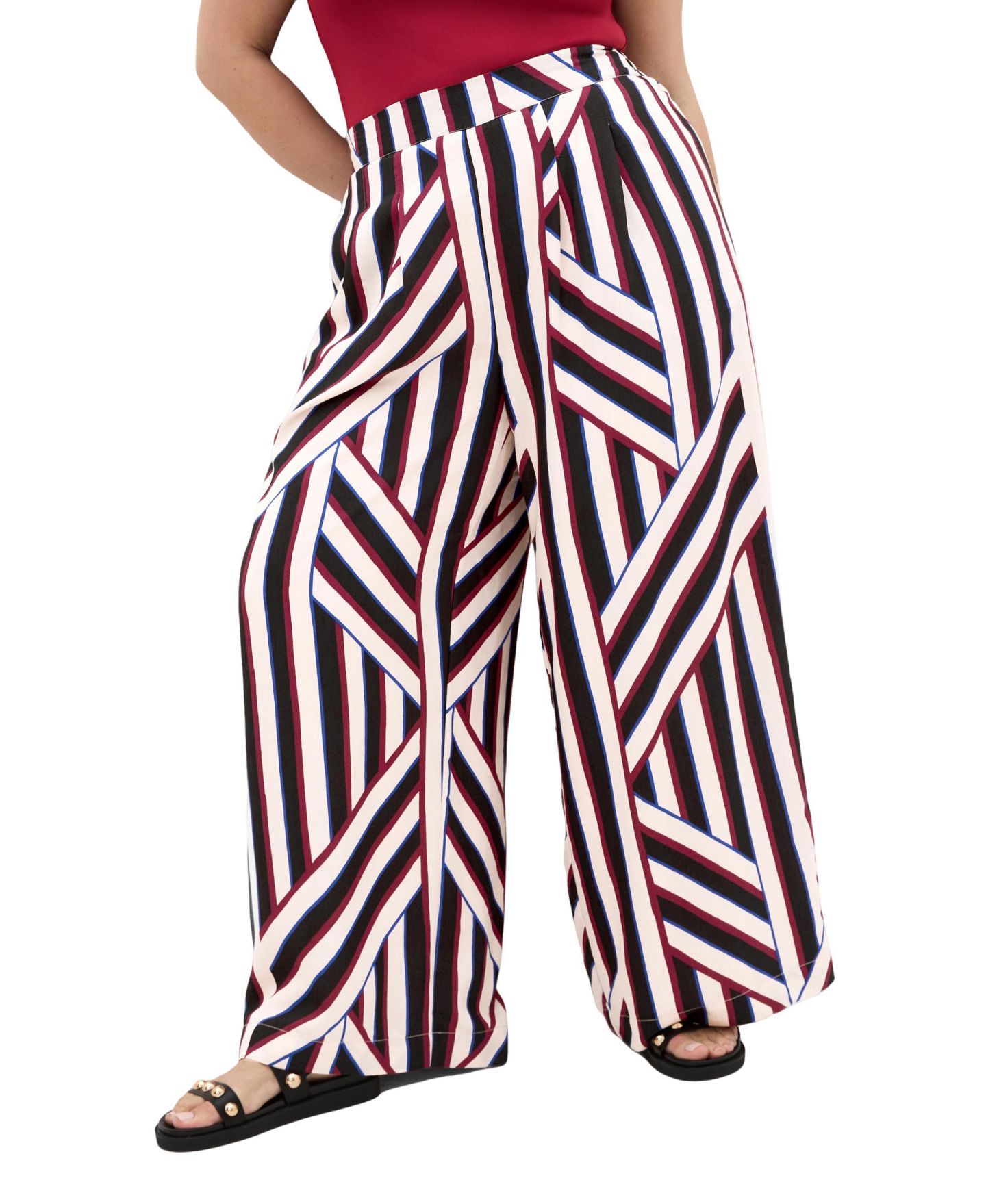 Женские брюки CITY CHIC Plus Size Haylee Pull-On Wide-Leg Stripe, цвет: Полосатый — фото 1