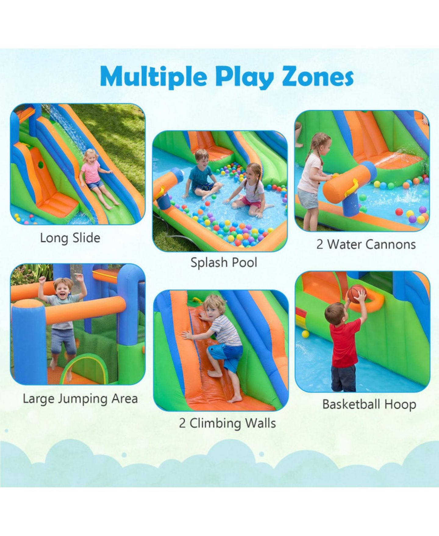 Детская игрушка HONGGE Inflatable Water Slide Bounce House with Splash Pool and 780W Blower Ages 3-12, цвет: Синий — фото 6