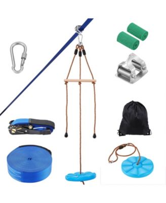 52 ft Backyard Zip Line Kit Rated to 500 lbs with Nylon Safety Harness Seat and Handlebar