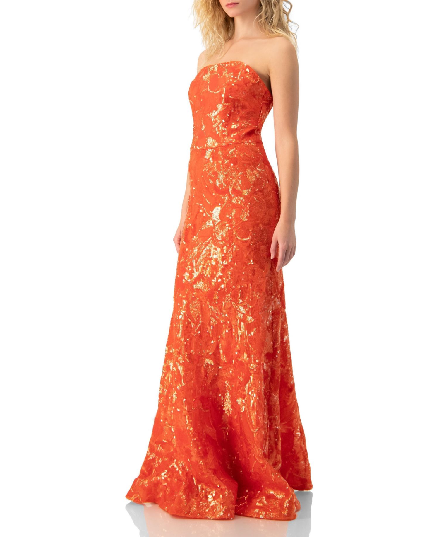 Women's Strapless Sequin Floral Gown