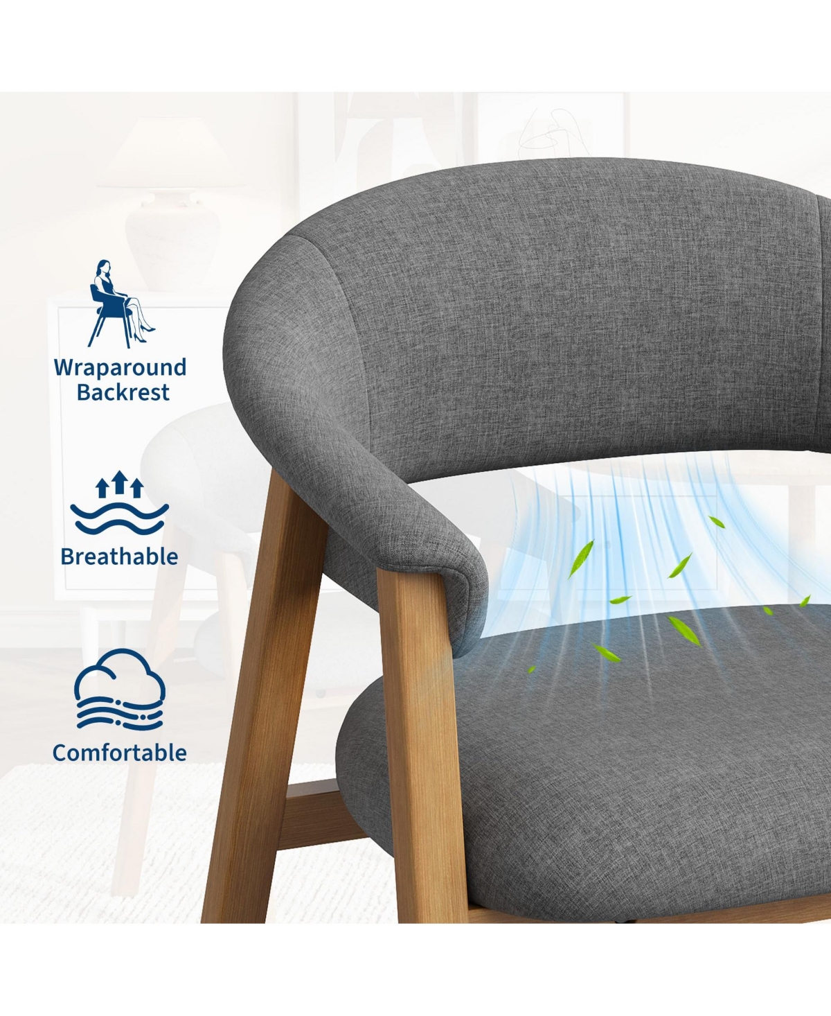 homfan Upholstered Dining Chairs with Arms, Chenille Fabric Armchair Wooden Legs and Curved Backrest, Modern Farmhouse Accent Chair