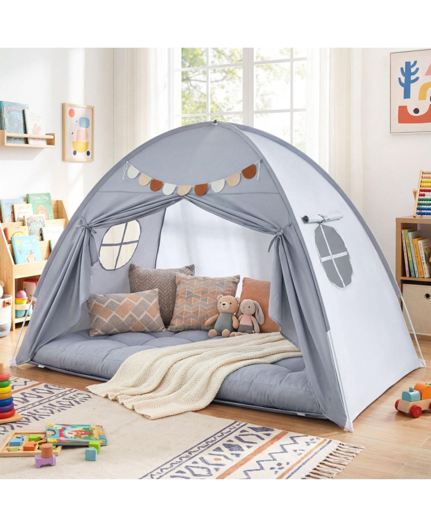 Детская игрушка HONGGE Machine-Washable Indoor Twin-Size Canopy Tent, Ages 3+, цвет: Меланжевый серый — фото 10