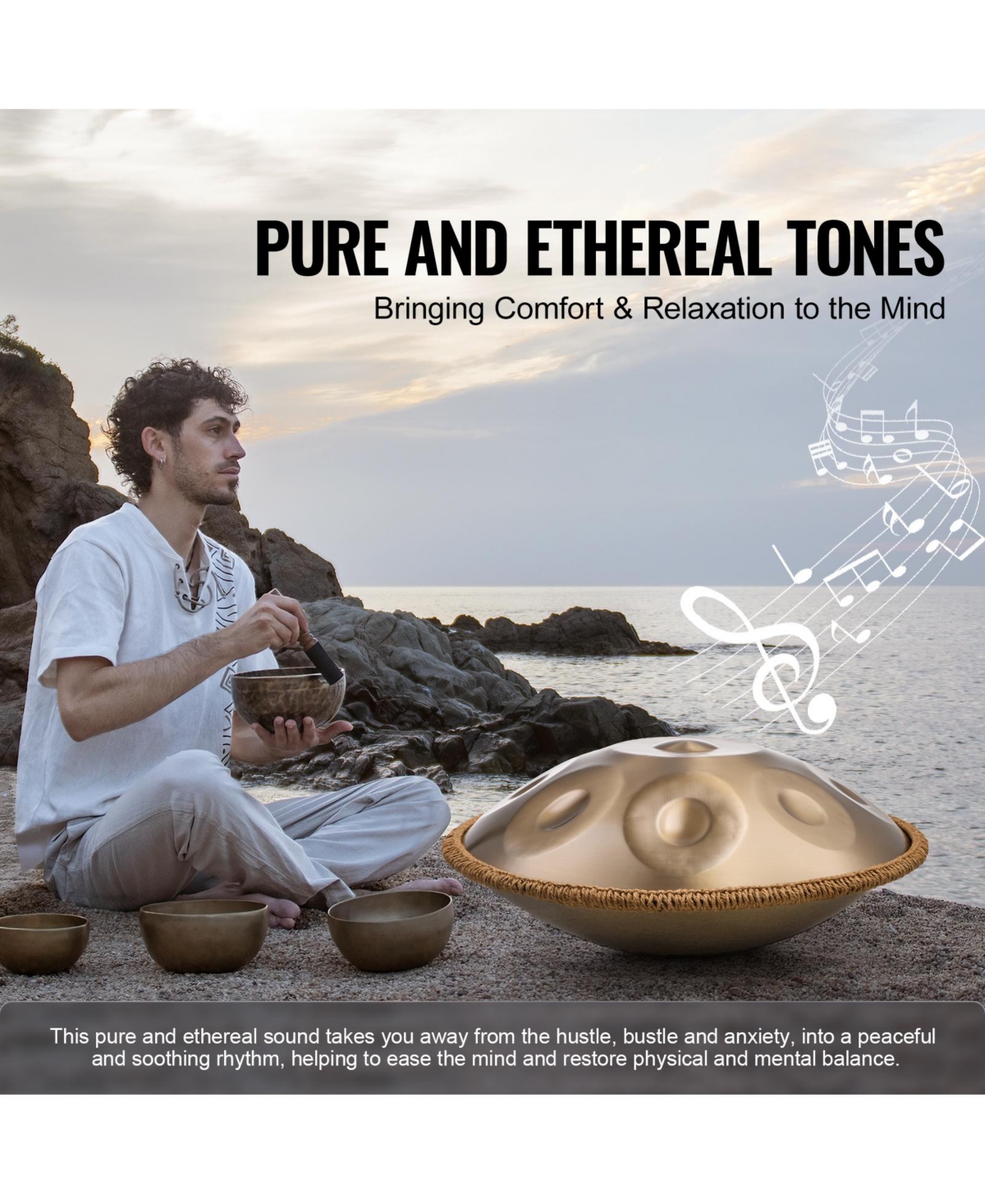 Hongge 22 inches Steel Handpan Drum with 10 Notes in D Minor Tuning