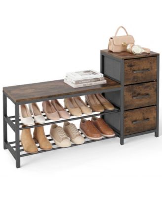 3-Tier Industrial Shoe Bench with 3 Removable Fabric Drawers and Anti-Toppling Kits