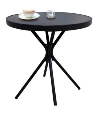 24in Round Tempered Glass Side Table,  Metal Frame Indoor Outdoor End Table