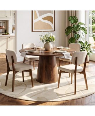 Modern Upholstered Dining Chairs Set of 4, Woven Linen-Blend Fabric, Padded Seat and Curved Back, Solid Wood Frame Side Chairs