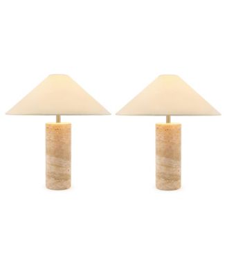 Runo Marble LED Table Lamps with Shades, Set of 2