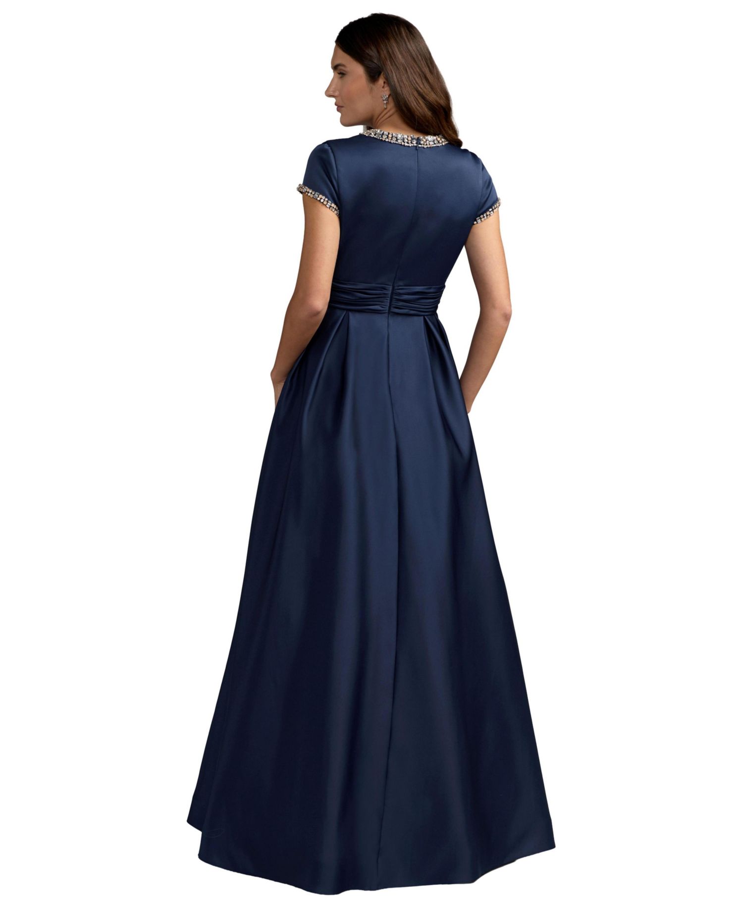 Women's Embellished Satin Cap Sleeve Ball Gown