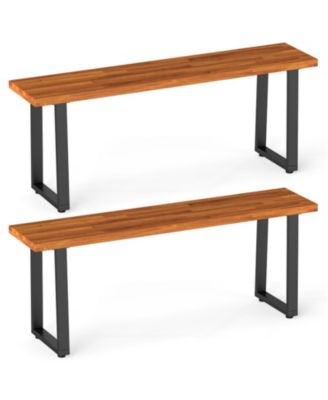 Set of 2 Wood Patio Dining Benches 47.5 Inch Long for Entryway Poolside