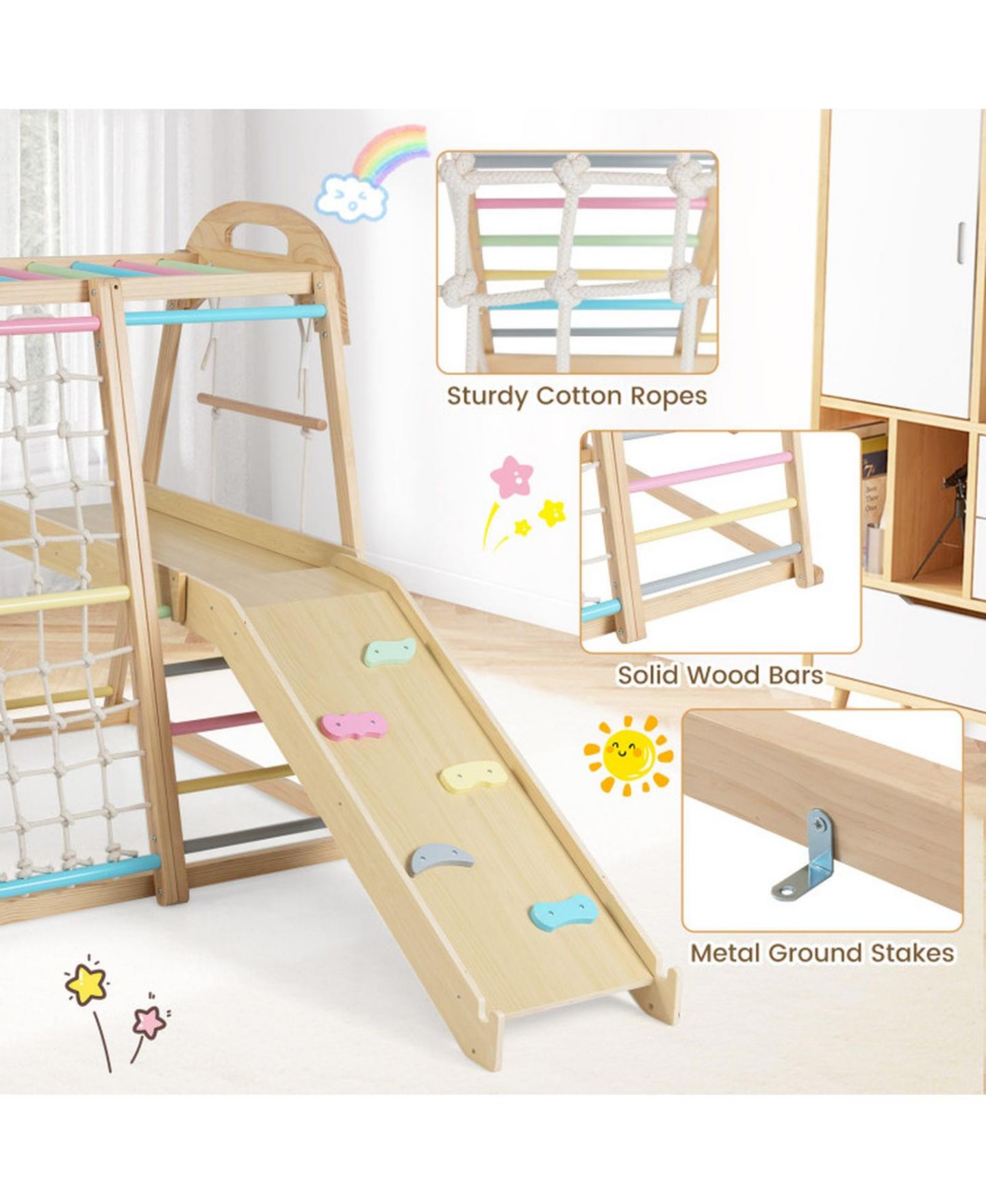 Детский игровой набор SUGIFT 8-in-1 Wooden Climber Playset with Slide & Monkey Bars, Ages 3-5, цвет: Open Miscellaneous — фото 9