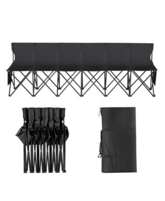 6 Seat Foldable Sideline Bench 94 in with Back Rest and Storage Pockets for Sports and Camping