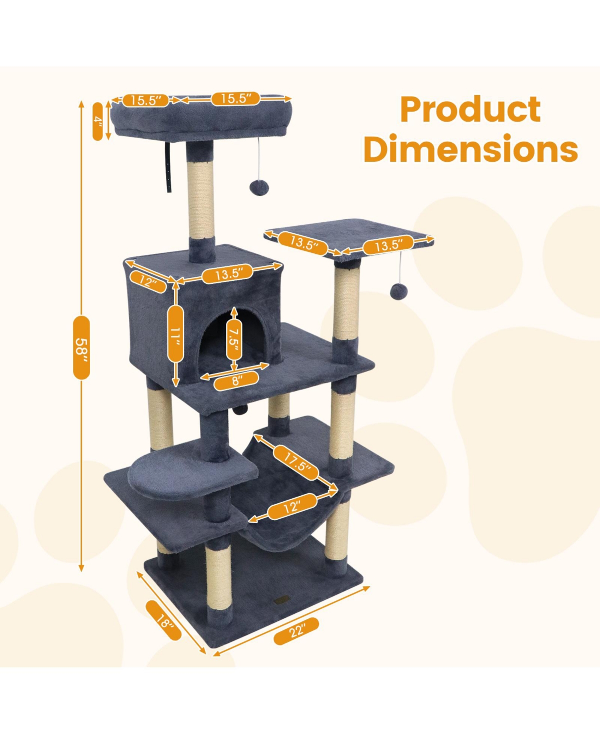 Sugift 58in Multi-Level Cat Tree Soft Plush Cat Tower with Padded Top Perch