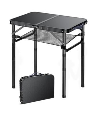 Folding TV Tray Table Adjustable Height Portable Aluminum Indoor Outdoor Side Table with Storage