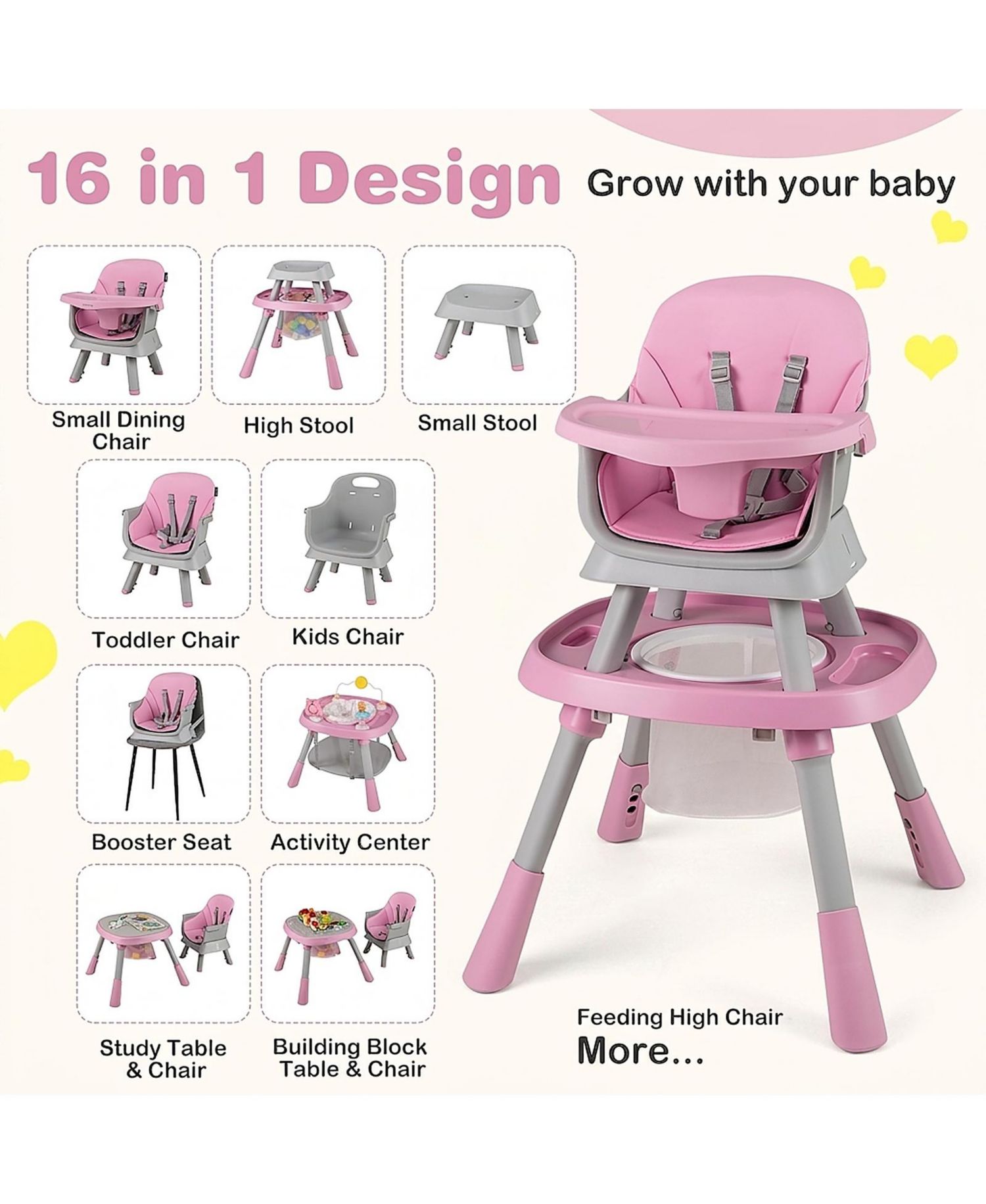 Baby Baby 16-in-1 Convertible High Chair with Activity Center and Rotating Booster Seat